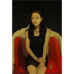 油画-《红沙发上的陌生女子》-江丰